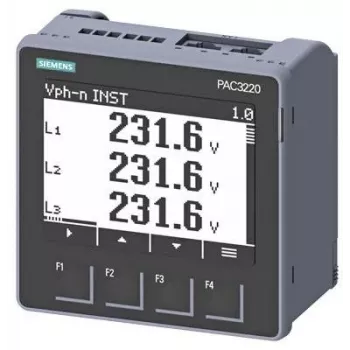 Siemens SENTRON PAC3220 enerģijas monitoringa ierīce, Modbus TCP, LCD, 96x96mm panelī montējama, 690/400V AC, 24-60V DC palīgbarošana, skrūvju spailes 7KM32201BA011EA0