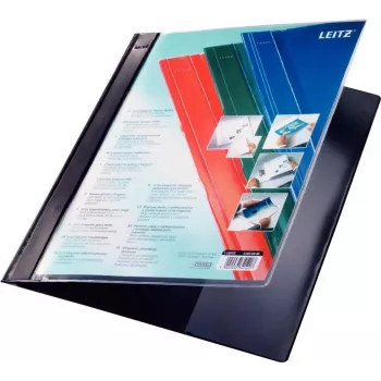 LEITZ Exquisit Prezentācijas mape ar priekšējo kabatu, A4 palielināts, PVC cietā plēve, melna, caurspīdīgs vāks 4193-00-95