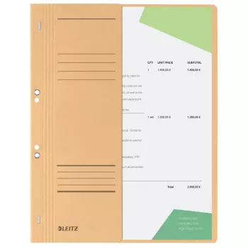 LEITZ mapju vāciņš ar cilpiņām DIN A4, manilas kartons, šamoa krāsā, oficiālā lietvedība, 250 g/m², 1-2 priekšējais vāks (90 mm plats) ar marķēšanas lauku - 50 gabali (3741-00-11)