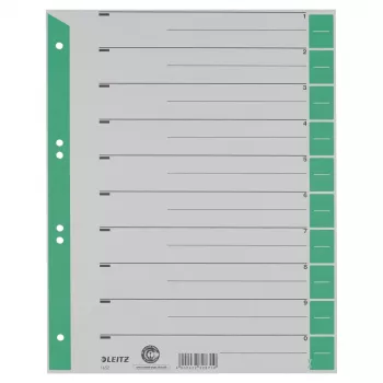 LEITZ 16523055 A4 kartona atdalītājloksnes, zaļas, 25 loksnes, universāls 11 caurumu, 160 g/m²