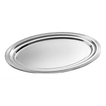 APS CLASSIC Taisnstūra servēšanas šķīvis 460x340mm Sudraba ar niķeli un hromu pārklāts metāls ar līnijām