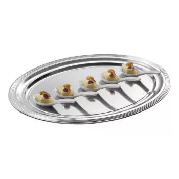 APS CLASSIC Taisnstūra servēšanas šķīvis 460x340mm Sudraba ar niķeli un hromu pārklāts metāls ar līnijām