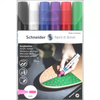 Schneider Paint-It 320 V1 akrila marķieru komplekts, 6 dažādās krāsās, 4,0 mm lodveida uzgalis 120295