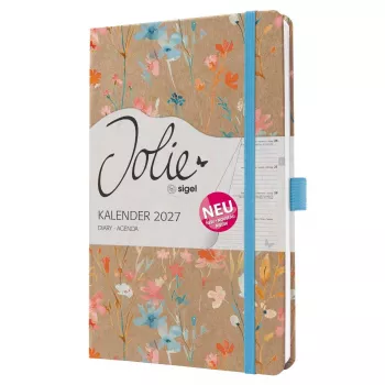 SIGEL Jolie 2027 Nedēļas plānotājs A5 Blue Floral Serenity cietie vāki ar elastīgu aizdari, pildspalvas turētāju, grāmatzīmēm, iekšējo kabatu, 144 lappuses, 80 g/m² papīrs, noapaļoti stūri, daudzvalodu 7J807