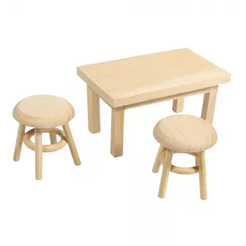 Rayher mini rūķu galds ar 2 ķeblīšiem, dabīgs koks, 3 daļu komplekts 46819505