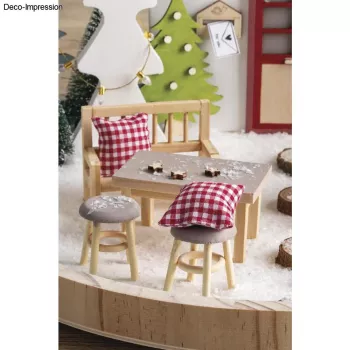 Rayher mini rūķu galds ar 2 ķeblīšiem, dabīgs koks, 3 daļu komplekts 46819505