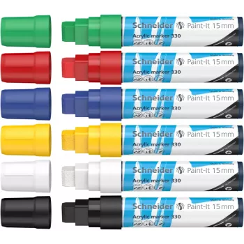 Schneider Paint-It 330 V1 akrila marķieru komplekts, 6 dažādas krāsas, 15 mm kaltveida uzgalis 120396