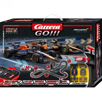 Carrera GO!!! Championship Rivals elektriskais slotauto sacīkšu komplekts 1:43 mērogā, 5,3 m trase, Red Bull pret Mercedes F1