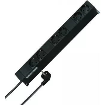 HEINRICH KOPP 19 inch 19 collu statīva kontaktligzdu bloks 6 vietu Schuko melns 2m kabelis 931615016