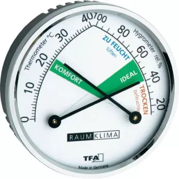TFA Dostmann 452024 termohigrometrs, analogs, balts/sudrabs, sienas vai galda novietojums, -15 līdz +55°C, 0-100% RH