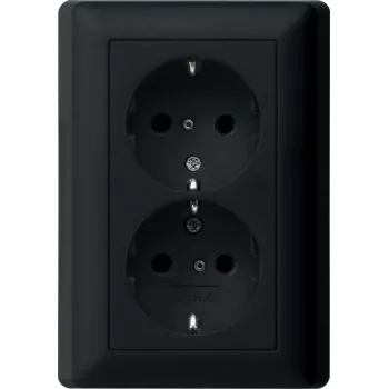 Gira System 55 Schuko kontaktligzda, 2 ligzdas, melna, pilna plāksne 0783005