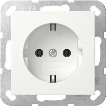 Gira System 55 Schuko kontaktligzda ar atveramu vāku, tīri balta 418003