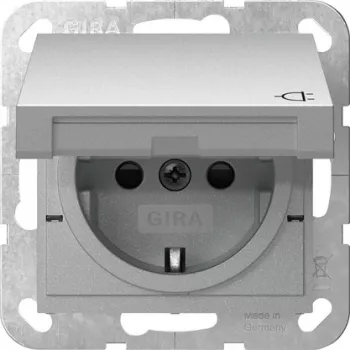 GIRA 441426 SCHUKO kontaktligzda ar eņģu vāciņu un bloķēšanas mehānismu, System 55, tīri balta spīdīga