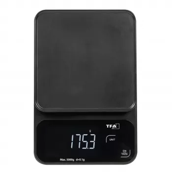 TFA Dostmann COOKIE digitālie virtuves svari, 5 kg ietilpība, 1 g precizitāte, ar mērtrauku, melni 50.2009.01