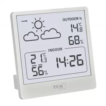 TFA Dostmann CLEO bezvadu meteostacija, melna, DCF-77 radio kontrolēta, 12-24h prognoze, iekštelpu/āra temperatūra un mitrums, sala trauksme, fona apgaismojums 35.1176.02
