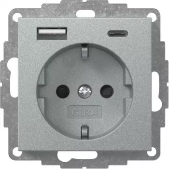 Gira System 55 SCHUKO kontaktligzda ar USB A/C lādētāju, alumīnija 245926