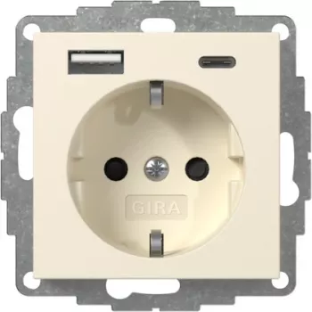 GIRA 245901 SCHUKO kontaktligzda ar USB lādētāju 2x Type A/C System 55 krēmbalta