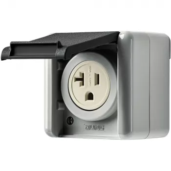 JUNG 821-20 USW ASV standarta NEMA kontaktligzda 20 A 125 V ar atveramu vāciņu, WG 800, pelēka