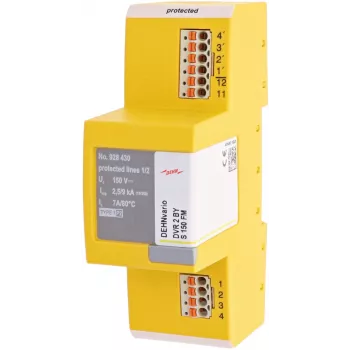 DEHN DVR 2 BY S 150 FM kombinētais zibens strāvas un pārsprieguma aizsargs Type 1+2, 2 polu, 230 V AC, DIN sliedes montāža, ar tālvadības signalizāciju 928430