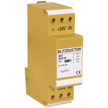 DEHN 918422 BLITZDUCTOR VT kombinētais zibens strāvas un pārsprieguma aizsargs līdzstrāvas barošanas sistēmām, 24 V DC, Type 1+2 SPD