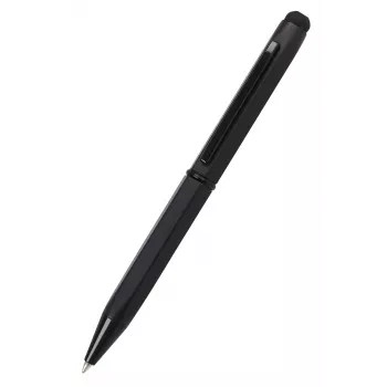 ONLINE SCHREIBGERÄTE Hexagon Stylus lodīšu pildspalva, melns korpuss, zila tinte, kapacitatīvais stylus, pagriežamais mehānisms, vidēja līnija 21035/3D