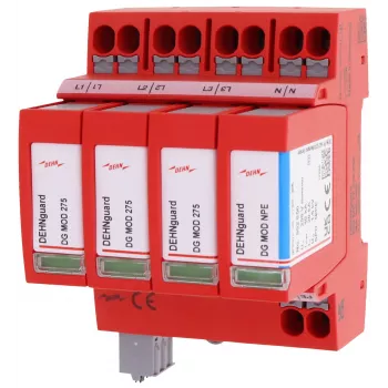 DEHN DEHNguard MP TT 275 FM 2. tipa pārsprieguma aizsargs, 4 polu, 275 V AC, DIN sliedes montāža, ar tālvadības signalizācijas kontaktu 942315