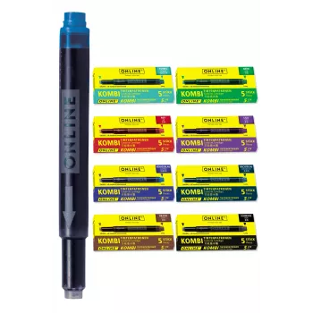 ONLINE Universālas tintes kārtridžas pildspalvām, 6 dažādās krāsās (karaliski zila, melna, brūna, nakts zila, purpura, sarkana), Standard International Short 70057