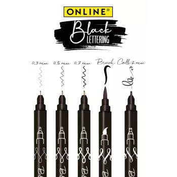 ONLINE melna burtu akrila pildspalvu komplekts, melns, 5 gab. 19114