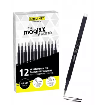 ONLINE magiXX gēla pildspalvas uzpilde melna 0,7 mm 12 gabali (40168)