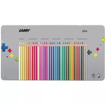 LAMY trīsstūrveida krāsainie zīmuļi Plus, 36 gabalu metāla futrālis, ergonomiska trīsstūrveida forma, matēts apdare, dažādas krāsas (1226065)