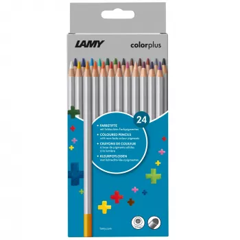 LAMY colorplus krāsainie zīmuļi, 24 dažādas krāsas, ergonomiska trīsstūra forma, matēts apdare, pret lūšanu izturīgs vads, kartona futrālis 1233469