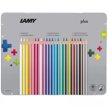 LAMY Dreikant plus krāsainie zīmuļi, 24 dažādas krāsas, ergonomiska trīsstūra forma, matēts apdare, metāla kārba 1222010