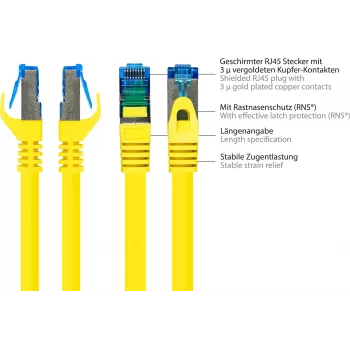 Good Connections RNS® Cat. 6A S/FTP tīkla kabelis ar aizsargātu fiksatoru, bez halogēniem, dzeltens, 20 m 8060-H200Y