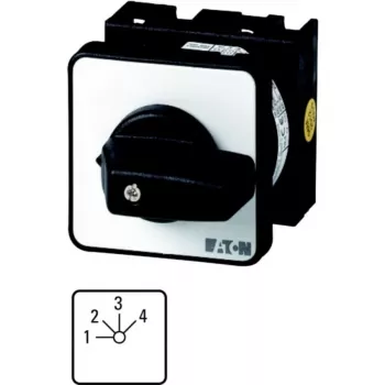 Eaton T0-4-8251/E 2 polu 3 pozīciju ON-OFF-ON izciļņu slēdzis, 20A, 690V, IP65 priekšpuse, melns rokturis, balta priekšējā plāksne 013971