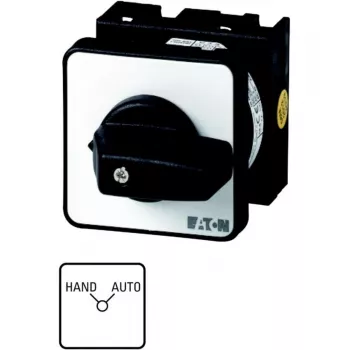 Eaton T0-1-15451/E 1-poliga ON/OFF vadības slēdzis, 20 A, 690 V AC, IP65 priekšpuse, melns rokturis, balta plāksne 076824