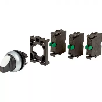 Eaton M22-WRK-3K10-BVP pārslēgšanas slēdzis, 3 pozīciju, fiksējošs, melns rokturis, plastmasas priekšējais gredzens 110923