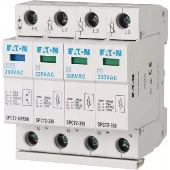 EATON SPCT2-335-3+NPE 2. tipa pārsprieguma aizsardzības ierīce, 3 fāzes + neitrāls + PE, 335 V AC, 40 kA Imax, DIN sliedes 167622
