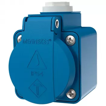MENNEKES 10119 pie sienas montējama SCHUKO kontaktligzda, 16 A, 230 V, 2P+PE, IP44, zila, ar atlokāmu vāciņu