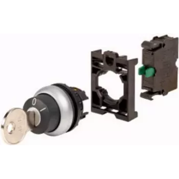 Eaton M22-WS-K10-BVP atslēgas vadības selektora slēdža izpildmehānisms, 2 pozīcijas, fiksējošs, melns plastmasas priekšējais gredzens, atslēga K10, 22,5 mm 110921