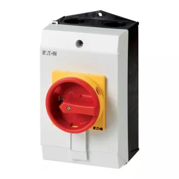 Eaton P1-25/I2-SI 3-polų pagrindinis jungiklis 25 A, raudona rankena, geltona priekinė plokštė, IP65, viršutinio montavimo 207308