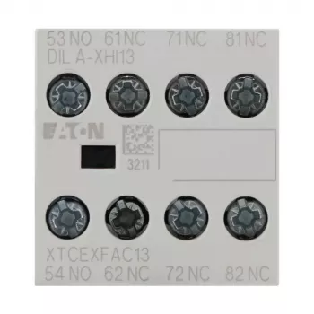 Eaton DILA-XHI13 palīgkontaktu bloks, 4 polu, 1NO+3NC, skrūvju spailes, priekšējā montāža, DILM7-DILM38 kontaktoriem, melns/balts 276425