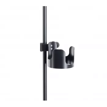 K&M 16018-000-55 Dzērienu turētājs statīviem, skrūvējams stiprinājums, piemērots caurulēm līdz 30 mm, tur krūzes līdz 85 mm, melns