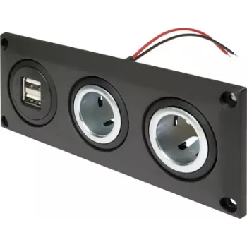 ProCar 67326500 Iebūvējama 12V/24V barošanas ligzda ar USB uzlādes portu, DIN/ISO 4165, 16A/8A, 5V/2.1A, melna