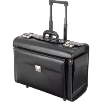JÜSCHA Alassio Silvana pilota čemodāns, āda, melns, ar ratiņiem (92705)