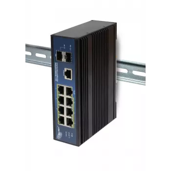 ALLNET ALL-SGI8010PDM Industriālais pārvaldītais Layer2+ 10 portu Gigabit PoE komutators, 7x PoE+ 2x SFP 1x PD, bez ventilatora IP40
