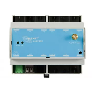 ALLNET ALL3505v2 IP ēku automatizācijas kontrolieris ar 8 sensoru portiem, DIN sliedes stiprinājums