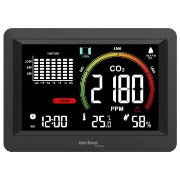 Technoline WL1028 CO2 monitors gaisa kvalitātes monitors ar trauksmi, melns