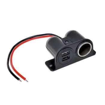 IWH 12/24V transportlīdzekļa barošanas ligzda ar 2 USB portiem, kopējā jauda 4.2A (019010)