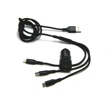 IWH Dual USB automašīnas lādētājs 3-in-1 12/24V 3.4A melns (19061)