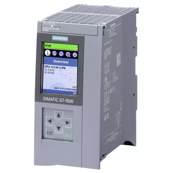 Siemens SIMATIC S7-1500 drošā CPU 1515F-2 PN, 500 KB programmas / 3 MB datu atmiņa, 2 PROFINET saskarnes, iebūvēts displejs 6ES75152FN030AB0